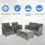 Outdoor and Garden-4-piece Outdoor Patio Rattan Furniture Set with 2 Chairs 1 Double Couch & a Coffee Table & Cushions Grey - Outdoor Style Company