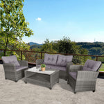 Outdoor and Garden-4-piece Outdoor Patio Rattan Furniture Set with 2 Chairs 1 Double Couch & a Coffee Table & Cushions Onyx - Outdoor Style Company