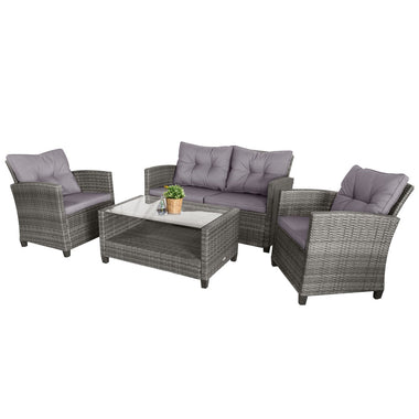 Outdoor and Garden-4-piece Outdoor Patio Rattan Furniture Set with 2 Chairs 1 Double Couch & a Coffee Table & Cushions Onyx - Outdoor Style Company
