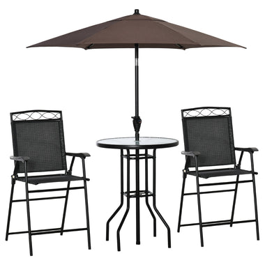 Outdoor and Garden-4 Piece Patio Bar Set for 2 with 6' Adjustable Tilt Umbrella, Outdoor Bistro Set with Folding Chairs & Glass Round Dining Table, Black - Outdoor Style Company