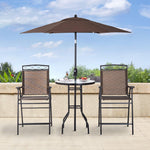 Outdoor and Garden-4 Piece Patio Bar Set for 2 with 6' Adjustable Tilt Umbrella, Outdoor Bistro Set with Folding Chairs & Glass Round Dining Table, Brown - Outdoor Style Company