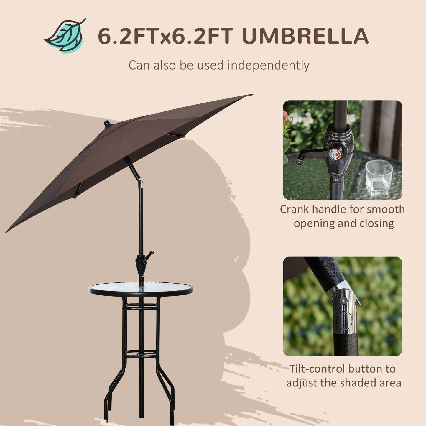 Outdoor and Garden-4 Piece Patio Bar Set for 2 with 6' Adjustable Tilt Umbrella, Outdoor Bistro Set with Folding Chairs & Glass Round Dining Table, Brown - Outdoor Style Company