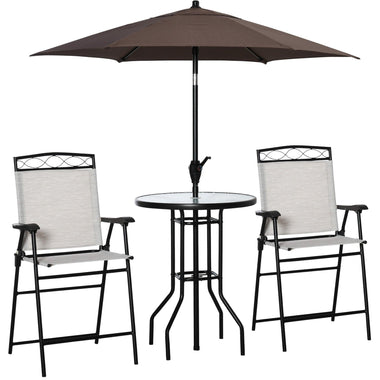 Outdoor and Garden-4 Piece Patio Bar Set for 2 with 6' Adjustable Tilt Umbrella, Outdoor Bistro Set with Folding Chairs & Glass Round Dining Table, Cream White - Outdoor Style Company