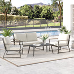Outdoor and Garden-4 Piece Patio Furniture Set Aluminum Conversation Set Garden Sofa Set with Armchairs, Loveseat, Center Coffee Table and Cushions, Cream White - Outdoor Style Company