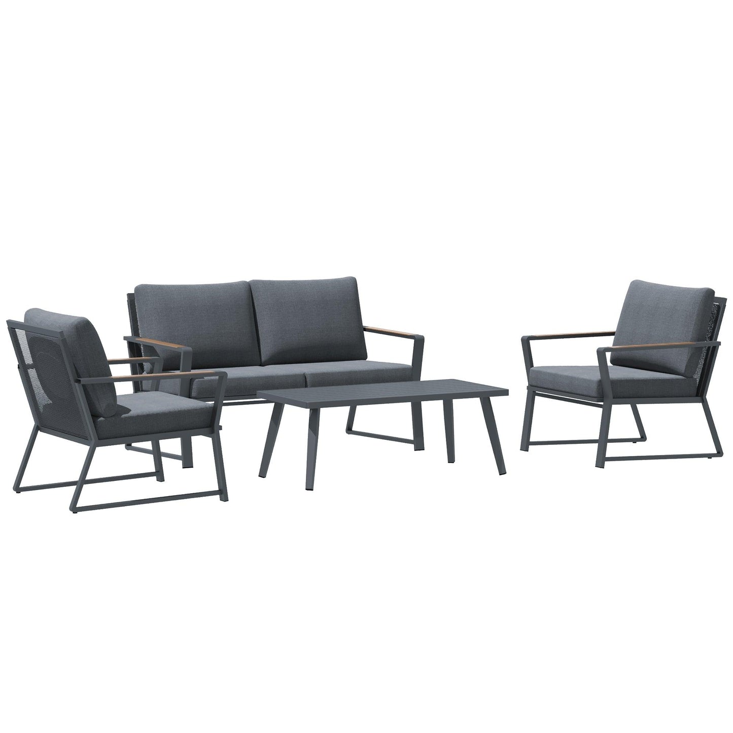 Outdoor and Garden-4 Piece Patio Furniture Set Aluminum Conversation Set, Outdoor Garden Sofa Set with Armchairs, Loveseat, Coffee Table and Cushions, Dark Grey - Outdoor Style Company