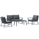 Outdoor and Garden-4 Piece Patio Furniture Set Aluminum Conversation Set, Outdoor Garden Sofa Set with Armchairs, Loveseat, Coffee Table and Cushions, Dark Grey - Outdoor Style Company