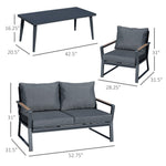 Outdoor and Garden-4 Piece Patio Furniture Set Aluminum Conversation Set, Outdoor Garden Sofa Set with Armchairs, Loveseat, Coffee Table and Cushions, Dark Grey - Outdoor Style Company