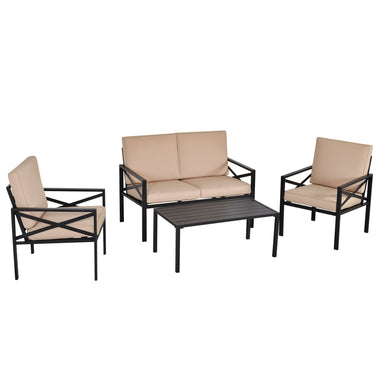 Outdoor and Garden-4-Piece Patio Furniture Set Garden Conversation Set with Cushions Steel Beige - Outdoor Style Company