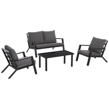 Outdoor and Garden-4 Piece Patio Furniture Set, Outdoor Conversation Set w/ Armchairs, Loveseat, Coffee Table and Cushions for Backyard, Lawn and Garden, Black - Outdoor Style Company