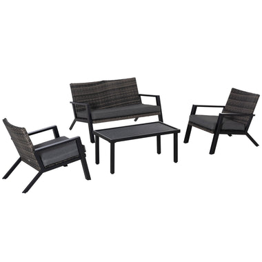 Outdoor and Garden-4-Piece Patio Sofa Set Outdoor Wicker Patio Conversation Sets with Removable Cushion and Coffee Table for Balcony, Backyard Black and Grey - Outdoor Style Company