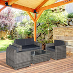 Outdoor and Garden-4-Piece Rattan Wicker Furniture Set, Outdoor Cushioned Conversation Furniture with 2 Chairs, Loveseat, and Glass Coffee Table, Black - Outdoor Style Company