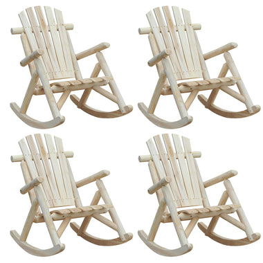 Outdoor and Garden-4 Piece Wooden Adirondack Rocking Chair Set, Outdoor Rustic Log Rocker with Slatted Design for Patio, Burlywood - Outdoor Style Company