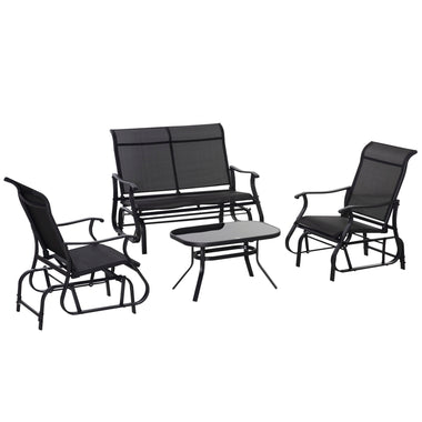 Outdoor and Garden-4 Pieces Patio Furniture Set, Outdoor Conversation Set with 2-Person Glider, Single Sling Chair and Glass Coffee Table for Lawn, Black - Outdoor Style Company