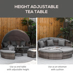 Outdoor and Garden-4 Pieces Patio PE Wicker Lounge Set, Rattan Garden Conversation Furniture Set, Round Sofa Bed with Canopy, Cushioned, Coffee Table, Grey - Outdoor Style Company