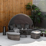 Outdoor and Garden-4 Pieces Patio PE Wicker Lounge Set, Rattan Garden Conversation Furniture Set, Round Sofa Bed with Canopy, Cushioned, Coffee Table, Grey - Outdoor Style Company