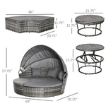 Outdoor and Garden-4 Pieces Patio PE Wicker Lounge Set, Rattan Garden Conversation Furniture Set, Round Sofa Bed with Canopy, Cushioned, Coffee Table, Grey - Outdoor Style Company