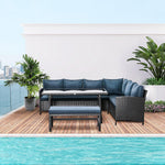 Outdoor and Garden-4 Pieces Patio Wicker Sofa Set, Outdoor PE Rattan Modern Furniture Set with Cushions & Dining Table, Bench for Garden, Lawn, Dark Coffee - Outdoor Style Company