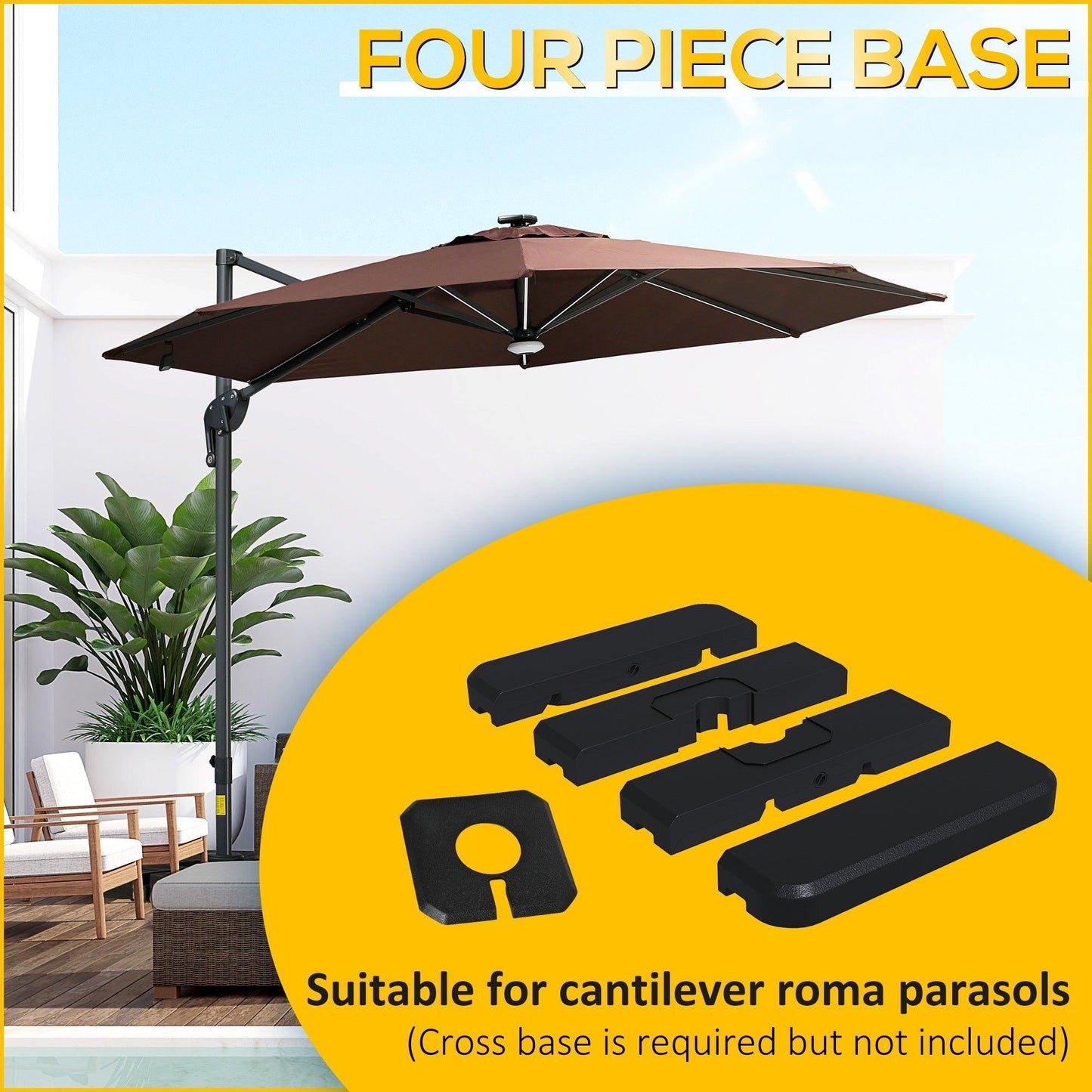 Outdoor and Garden-4 Pieces Square Patio Umbrella Base Stand, Outdoor Cantilever Offset Umbrella Weights, 198lb Capacity Water or 286lb Capacity Sand, Black - Outdoor Style Company