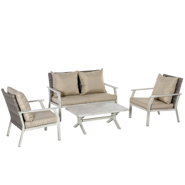 Outdoor and Garden-4 Pieces Wicker Sectional Conversation Sets, Outdoor PE Rattan Loveseat Aluminum Frame Furniture w/ Coffee Table for Patio, Beige - Outdoor Style Company