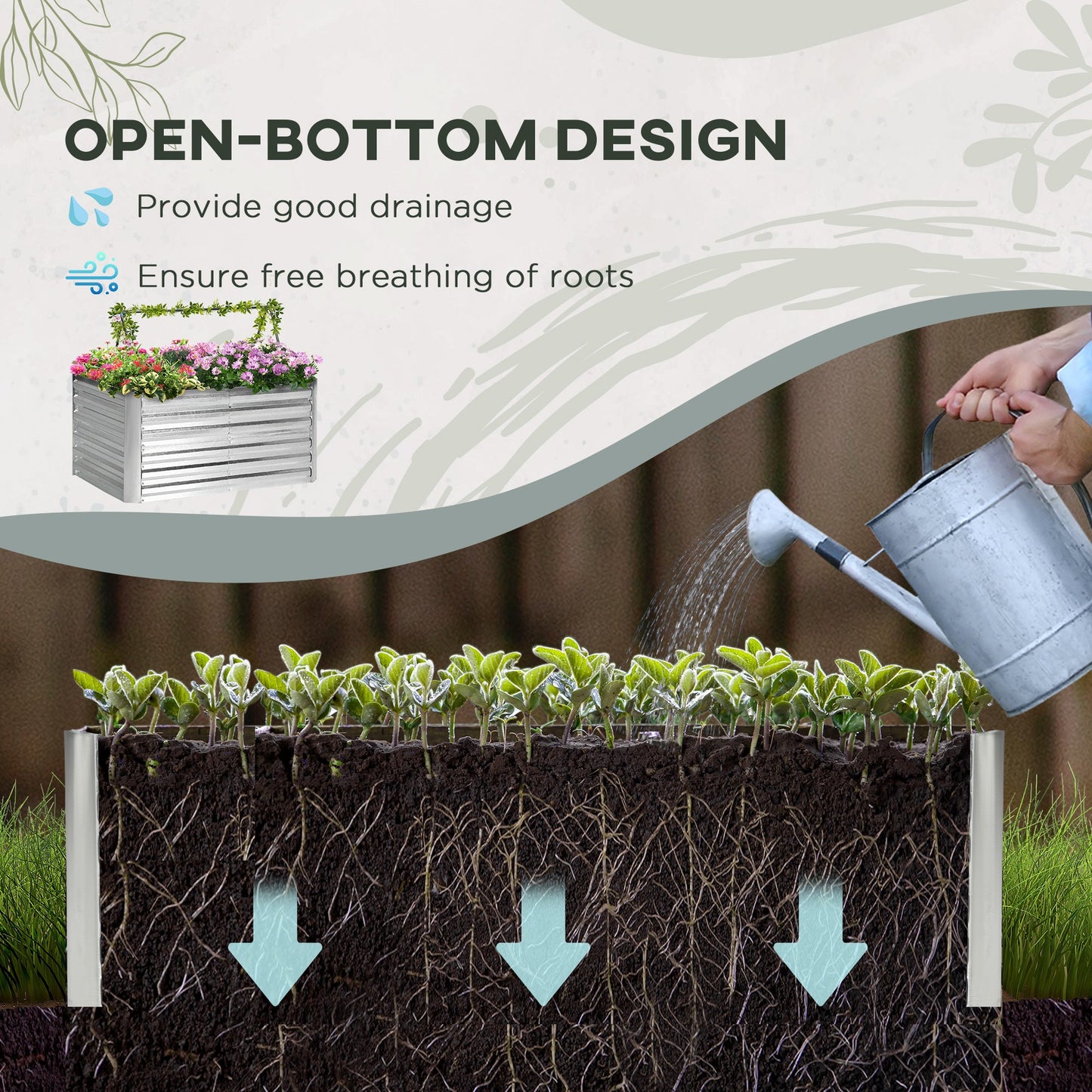 Outdoor and Garden-4' x 3' x 2' Raised Garden Bed with Support Rod, Steel Frame Elevated Planter Box, Silver - Outdoor Style Company