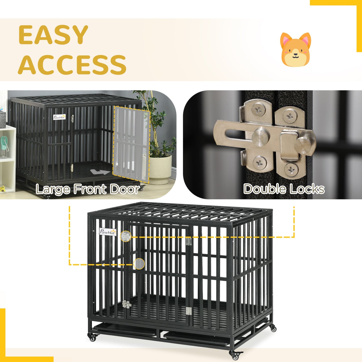 Pet Supplies-41" Heavy Duty Dog Cage, Metal Kennel Dog Crate Dog Playpen with Lockable Wheels, Slide-out Tray and Anti-Pinching Floor - Outdoor Style Company