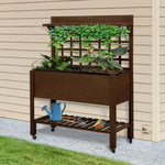 Outdoor and Garden-41" Raised Garden Bed Mobile Elevated Wooden Planter Box Stand with Wheels, Trellis and Storage Shelf, Dark Brown - Outdoor Style Company