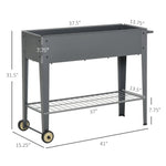 Outdoor and Garden-41" x 15" x 32" Elevated Outdoor Raised Garden Beds, Metal Planter Box with 2 Wheels, Bottom Shelf for Storing Tools & Water Drainage, Grey - Outdoor Style Company