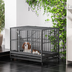Pet Supplies-42" Heavy Duty Dog Cage Dog Crate, Metal Dog Crater Kennel with Wheels, Double Door and Removable Tray, Gray - Outdoor Style Company