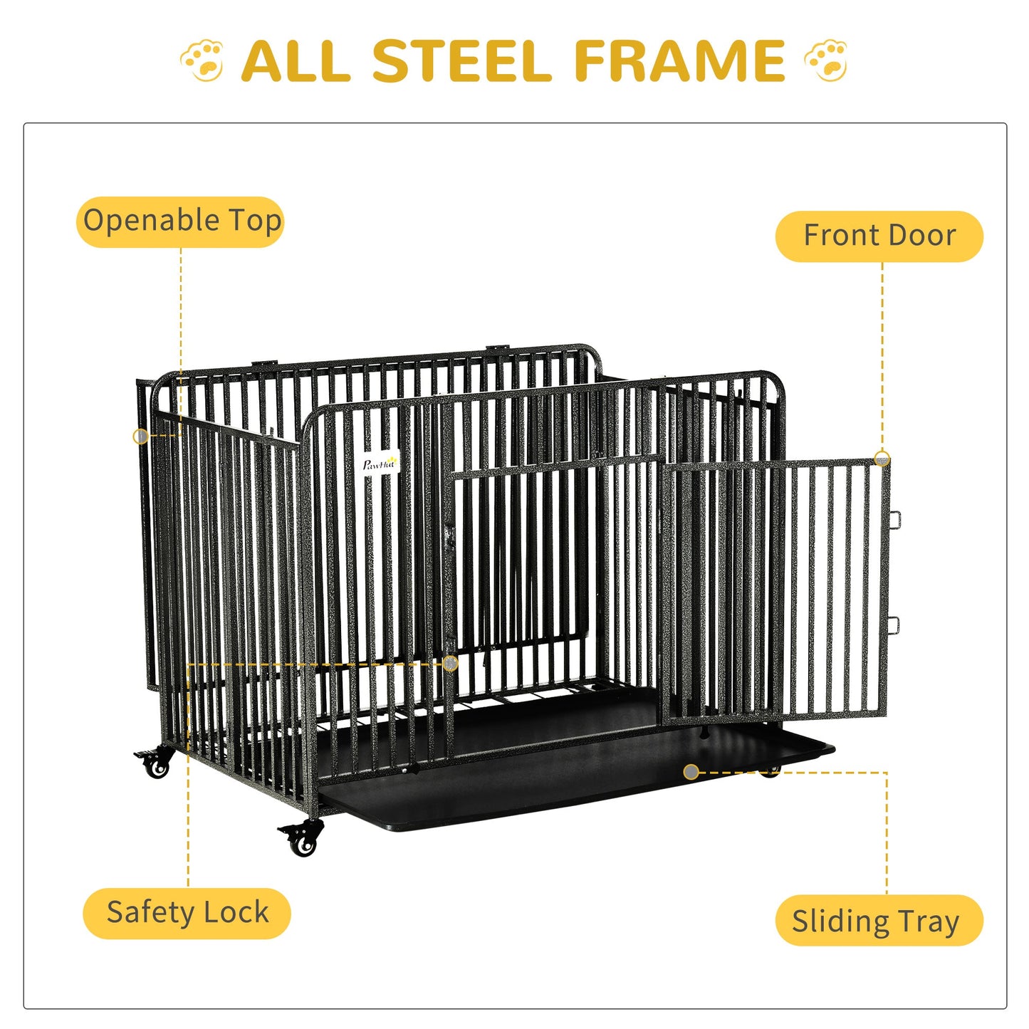 Pet Supplies-43" Heavy Duty Dog Crate, Foldable Steel Crate Kennel with Removable Tray, 2 Doors & 4 Lockable Wheels for Medium & Large Dogs, Dark Silver - Outdoor Style Company
