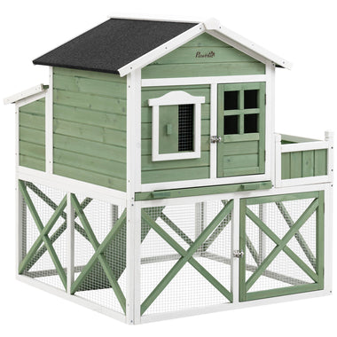 Miscellaneous-44" Chicken Coop, Wooden Chicken House Hen Run, Rabbit Hutch with Nesting Box, Removable Tray, Asphalt Roof, Planting and Lattice, Green - Outdoor Style Company
