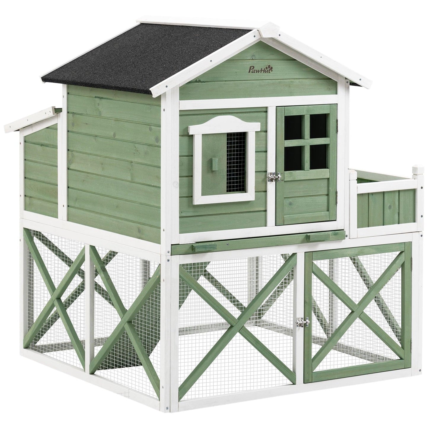 Miscellaneous-44" Chicken Coop, Wooden Chicken House Hen Run, Rabbit Hutch with Nesting Box, Removable Tray, Asphalt Roof, Planting and Lattice, Green - Outdoor Style Company