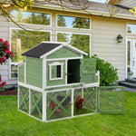 Miscellaneous-44" Chicken Coop, Wooden Chicken House Hen Run, Rabbit Hutch with Nesting Box, Removable Tray, Asphalt Roof, Planting and Lattice, Green - Outdoor Style Company