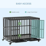 Pet Supplies-44" Heavy Duty Dog Cage, Metal Kennel Dog Crate Dog Playpen with Lockable Wheels, Slide-out Tray and Anti-Pinching Floor - Outdoor Style Company