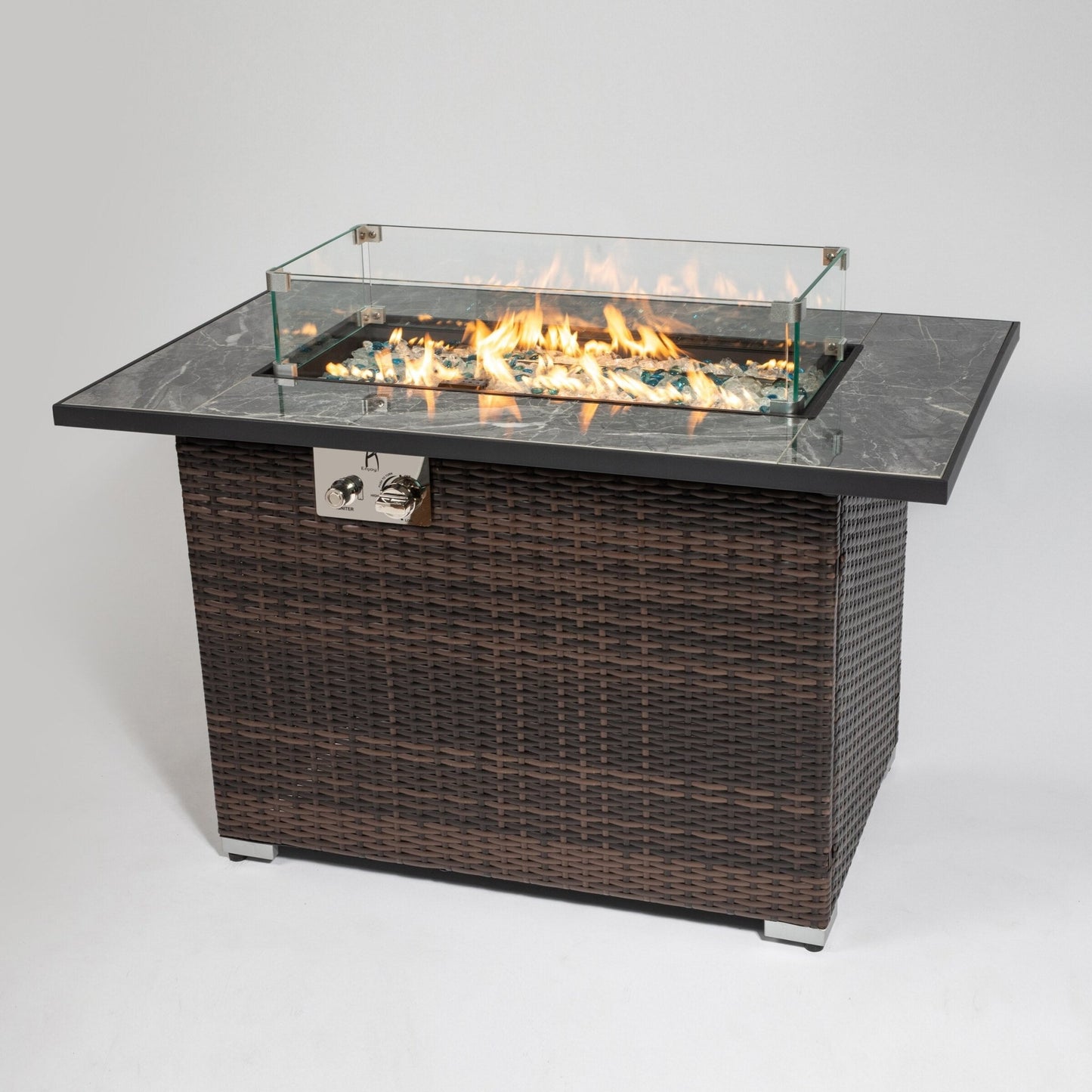 0-44inch Outdoor Fire Pit Table with Ceramic Tabletop Gas Fire Table - Outdoor Style Company