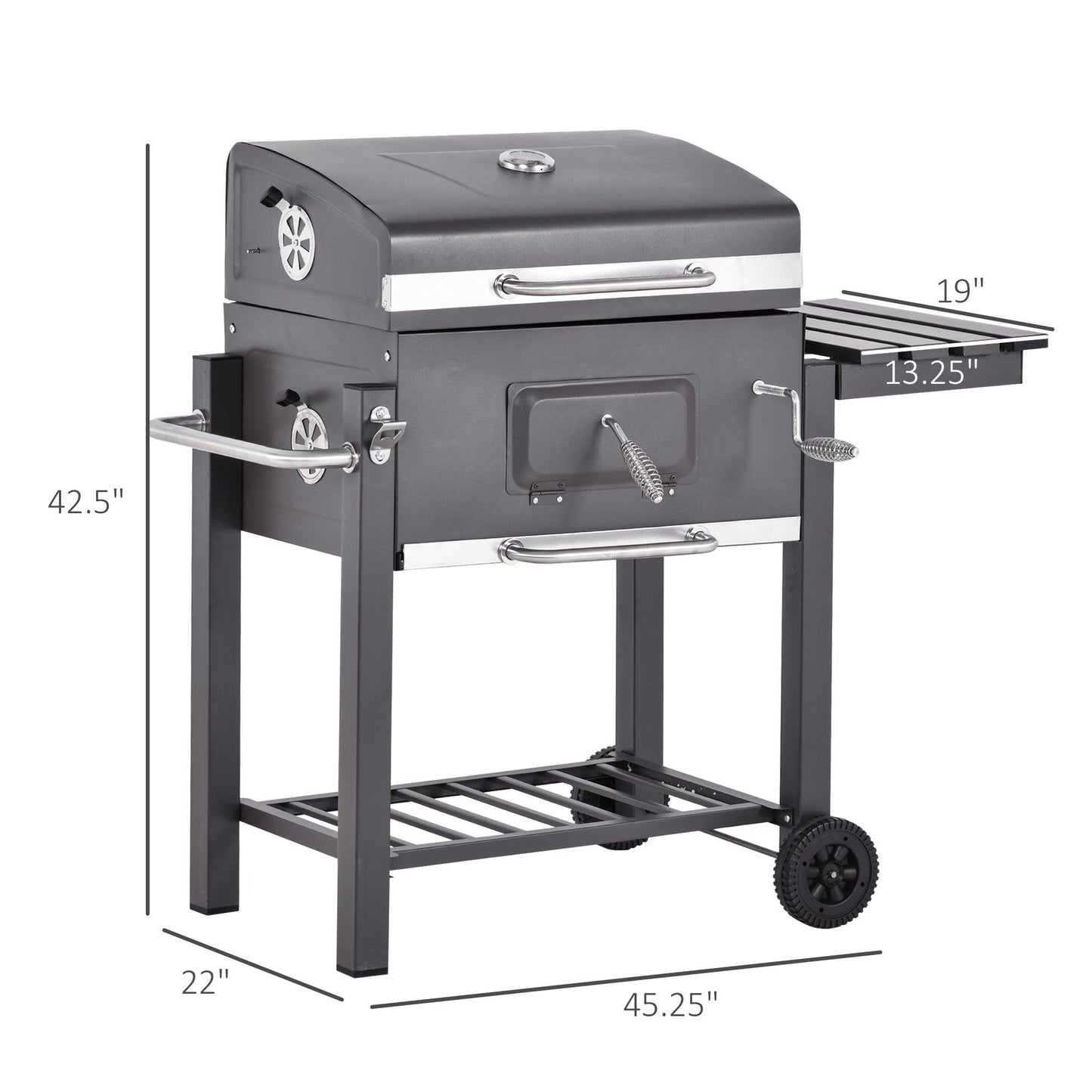 Outdoor and Garden-45" Charcoal BBQ Grill and Smoker Combo Outdoor Portable Trolley Camping Picnic Backyard with Side Shelf Grey - Outdoor Style Company