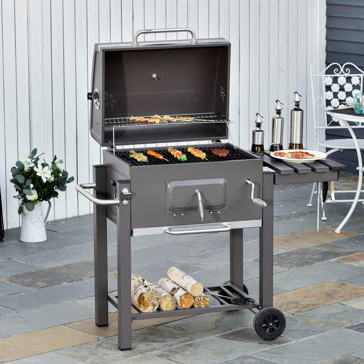 Outdoor and Garden-45" Charcoal BBQ Grill and Smoker Combo Outdoor Portable Trolley Camping Picnic Backyard with Side Shelf Grey - Outdoor Style Company