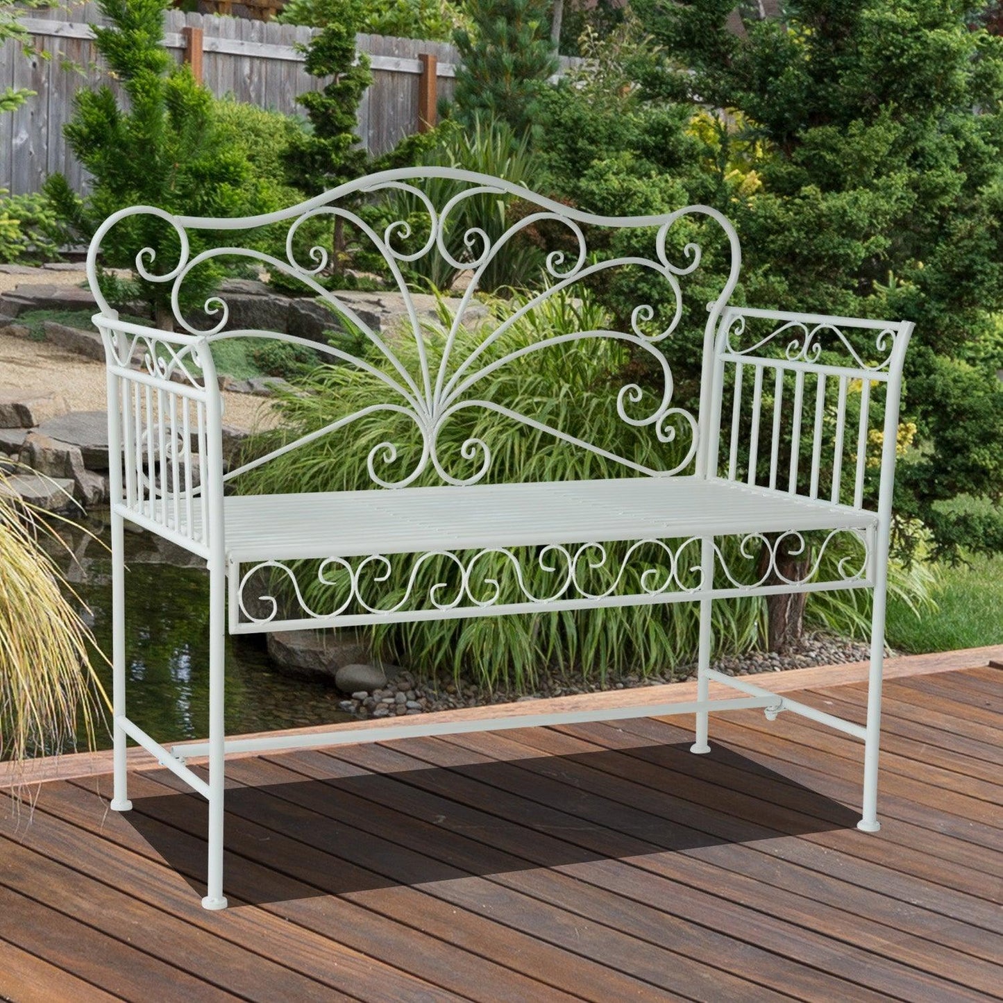 Outdoor and Garden-45" Patio Garden Bench, Cast Iron Antique Porch Benches for Outside - Outdoor Style Company