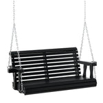 Outdoor and Garden-46" 2-Person Porch Swing Wooden Patio Swing Bench with Cup Holders, Slatted Design, & Chains Included, 440lb Weight Capacity, Black - Outdoor Style Company