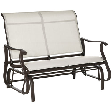 Outdoor and Garden-47" Outdoor Double Glider Bench, Patio Glider Armchair for Backyard with Mesh Seat and Backrest, Steel Frame, Cream White - Outdoor Style Company