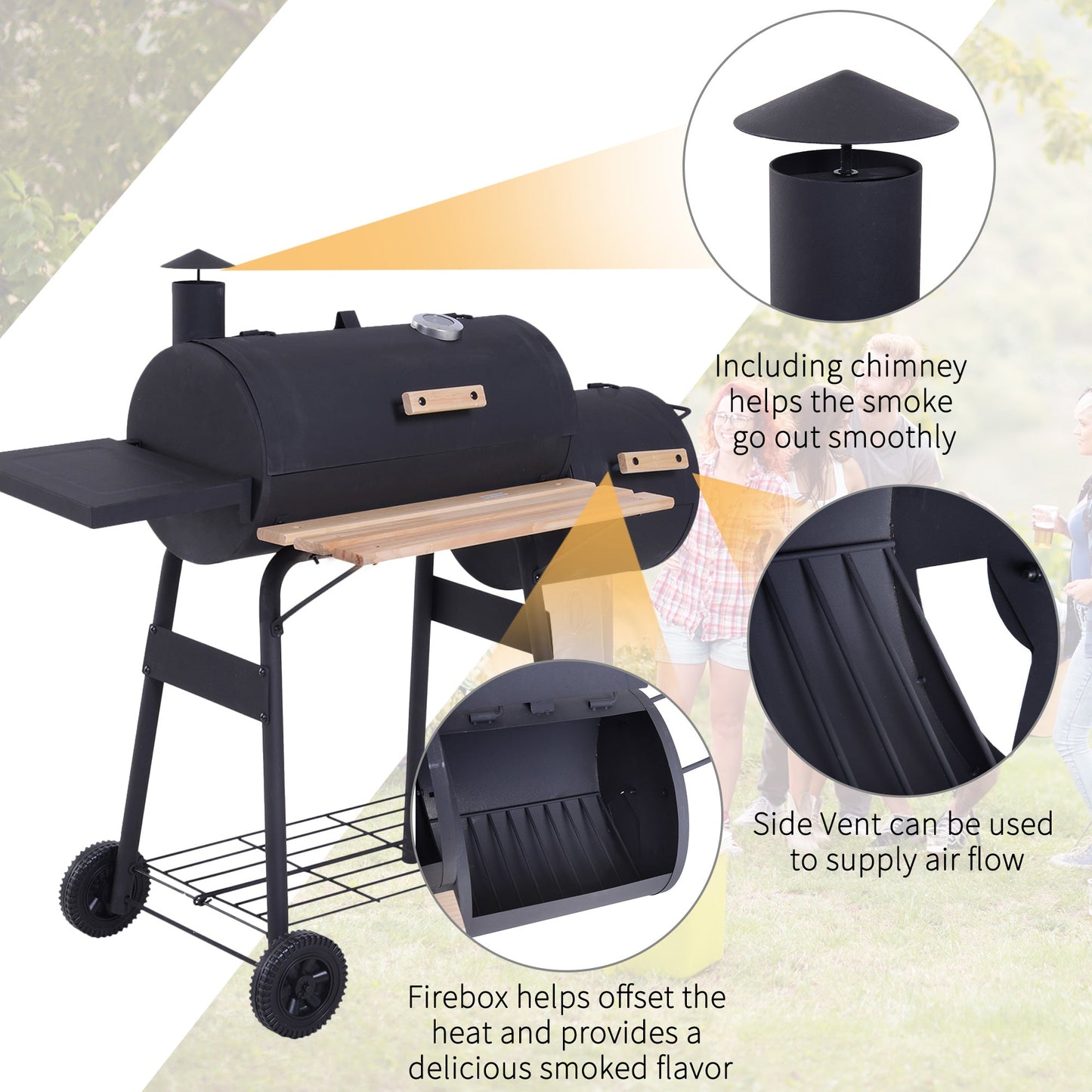 Outdoor and Garden-48" Charcoal BBQ Grill and Smoker Combo Steel Portable Backyard Charcoal BBQ Grill with Wheels - Outdoor Style Company