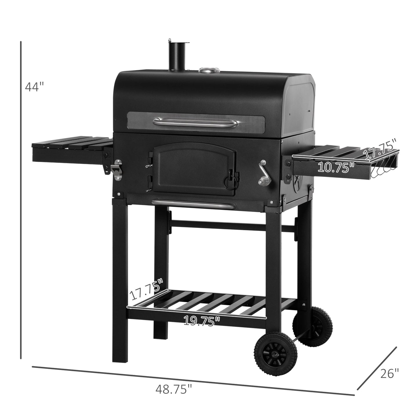 Outdoor and Garden-48" Charcoal BBQ Grill and Smoker Combo with Adjustable Height, Portable, Folding Shelves, Thermometer, Bottle Opener, and Wheels - Outdoor Style Company