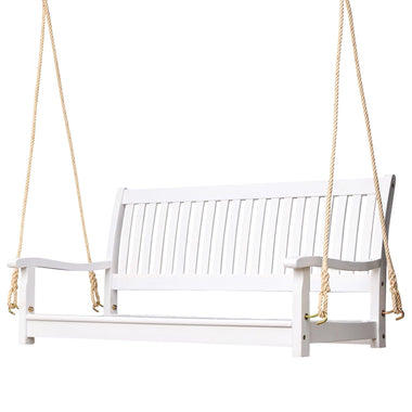 Outdoor and Garden-48'' Wooden Porch Swing Bench w/ Supportive Ropes for 2 Person Without Frame for the Patio Deck or Backyard White - Outdoor Style Company