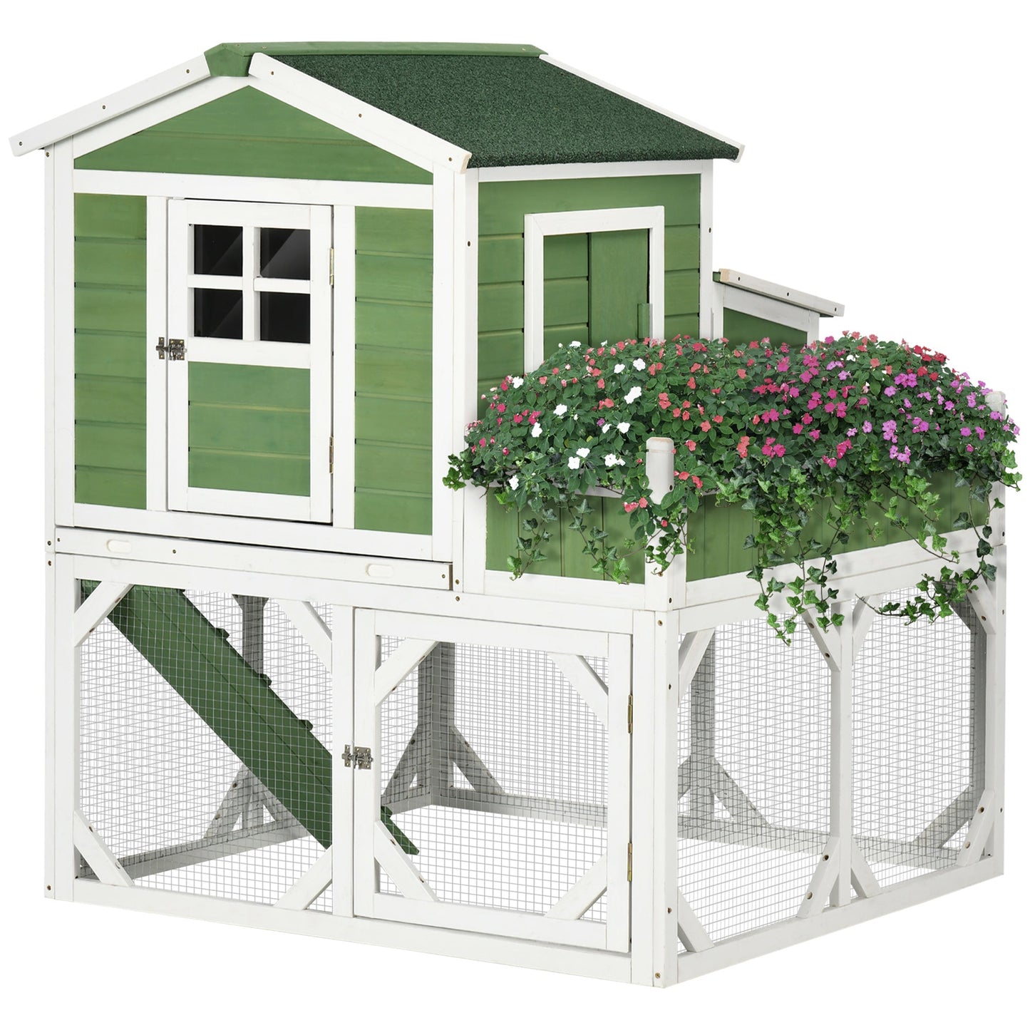 Miscellaneous-49" Chicken Coop, Wooden Hen Run House, Quail hutch with Nesting Box, Slide-out Tray, Asphalt Roof, Planting Lattice, Green - Outdoor Style Company