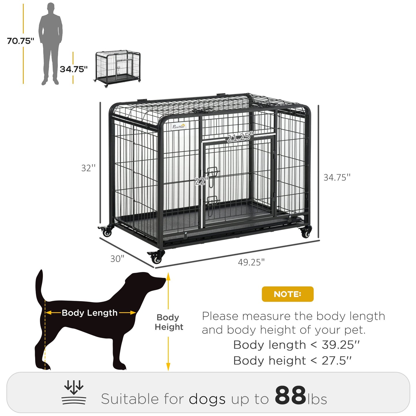 Pet Supplies-49" Folding Design Heavy Duty Metal Dog Cage, Dog Crate Kennel with Removable Tray & 4 Locking Wheels, Indoor/Outdoor Use, Dark Gray - Outdoor Style Company