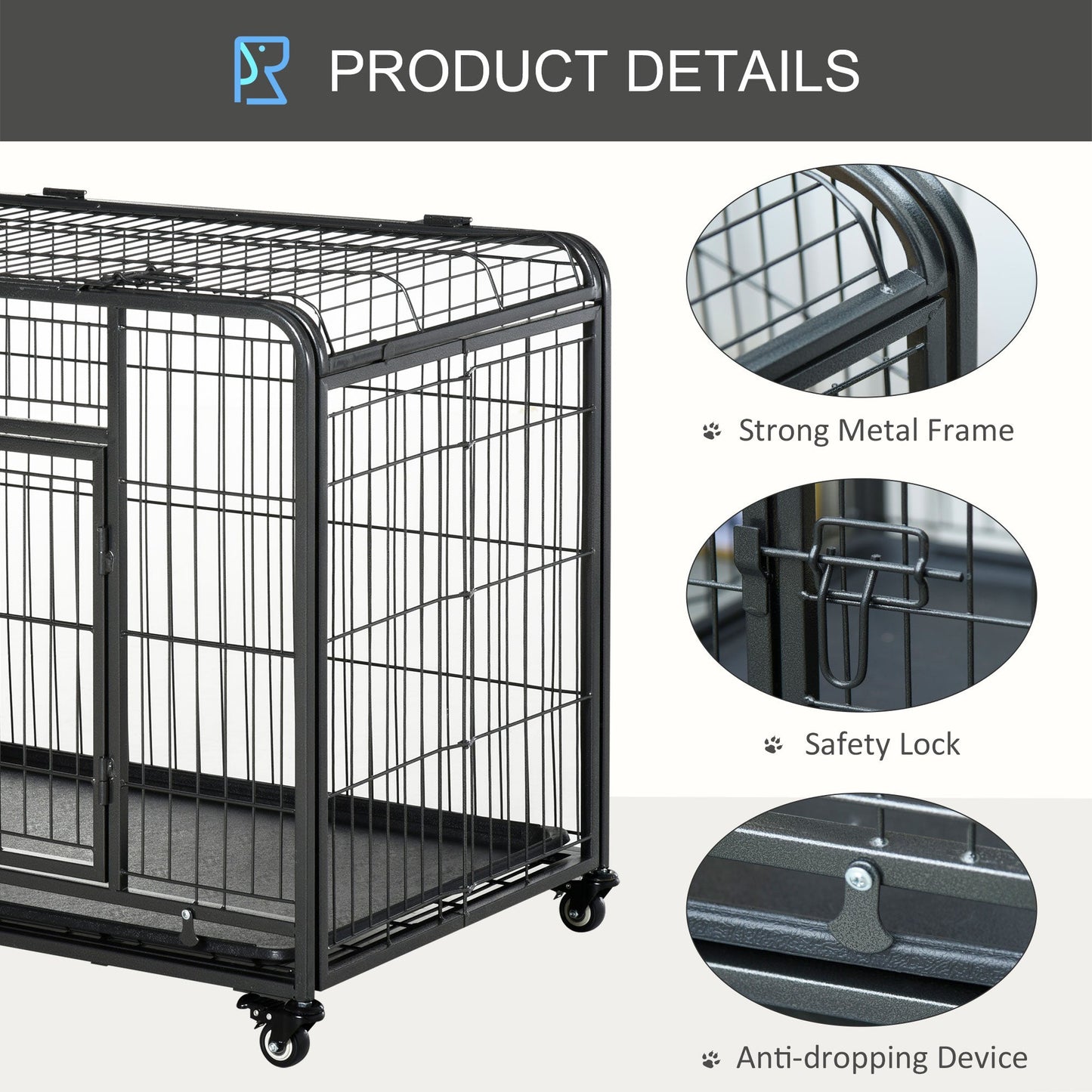 Pet Supplies-49" Folding Design Heavy Duty Metal Dog Cage, Dog Crate Kennel with Removable Tray & 4 Locking Wheels, Indoor/Outdoor Use, Dark Gray - Outdoor Style Company