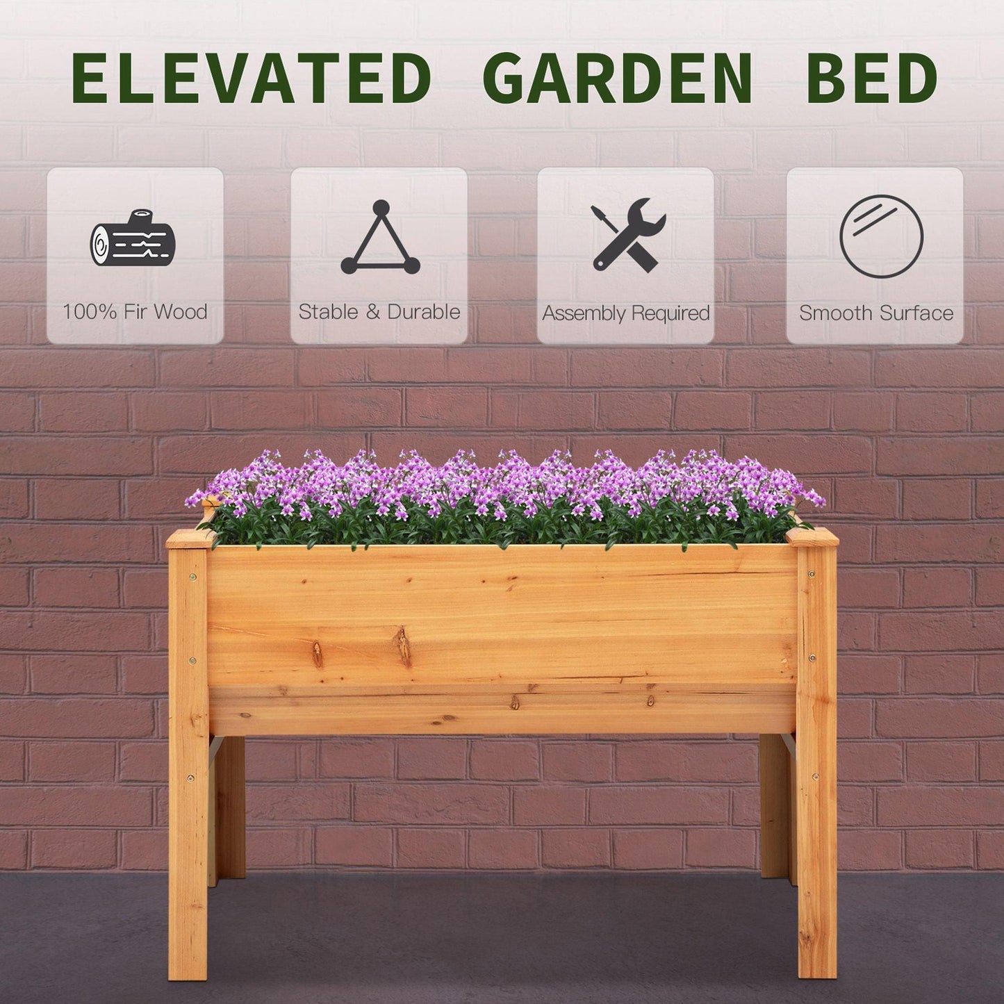 Outdoor and Garden-49" x 24" x 32" Raised Garden Bed Planter Box with Natural Fir Wood Unique Funnel Design & Tool Hooks - Outdoor Style Company