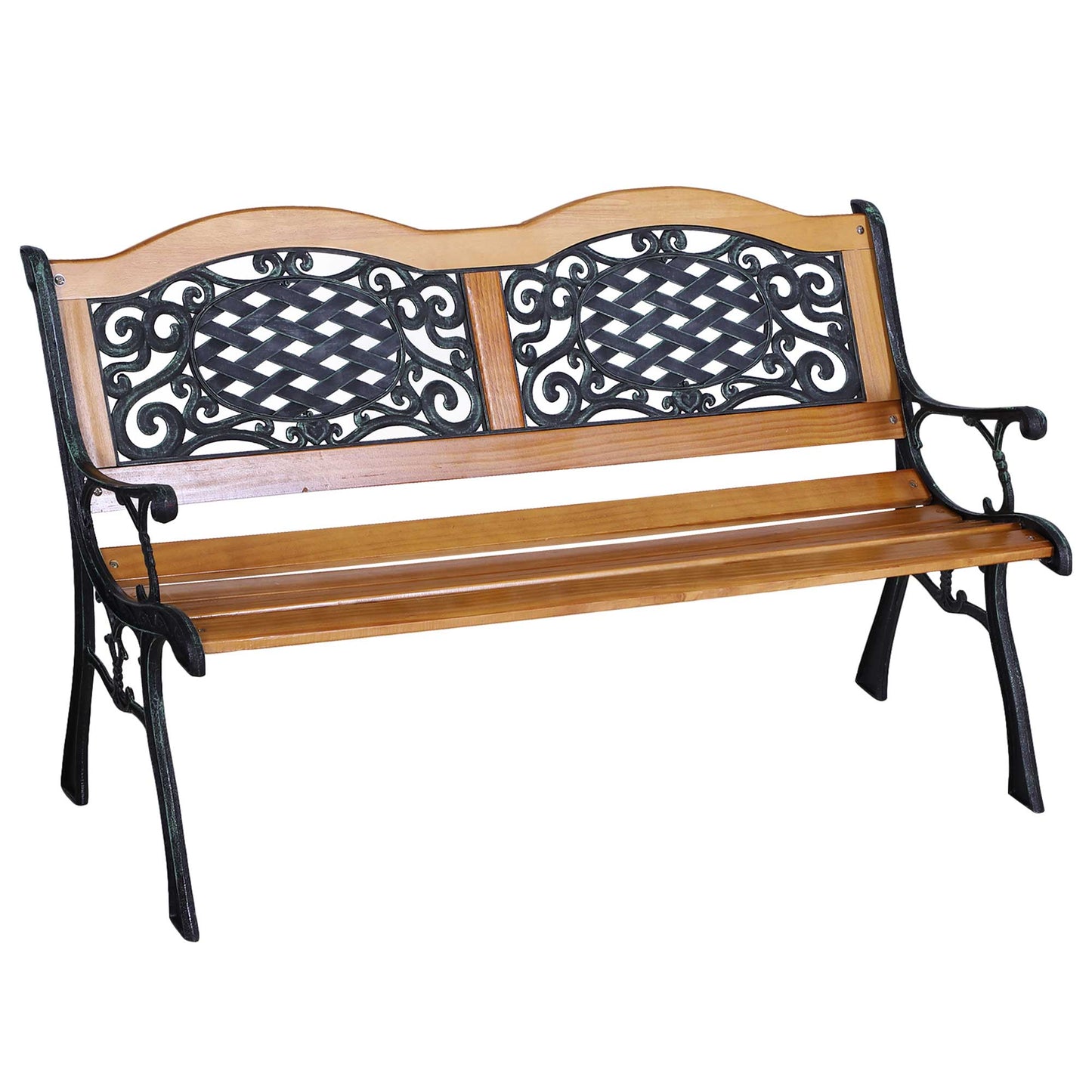 Outdoor and Garden-49.5" Garden Bench Outdoor Loveseat with Cast Steel Legs Antique Armrest and Backrest for Patio, Deck, and Yard - Outdoor Style Company