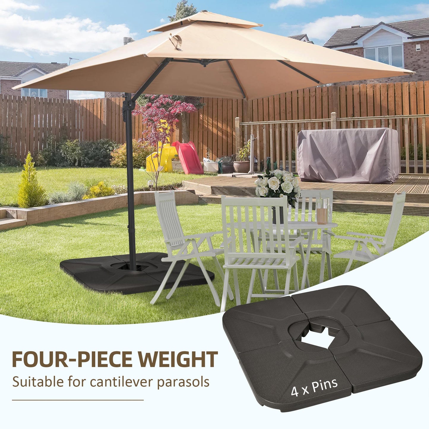 Outdoor and Garden-4PCs 175lb Square Shaped Water Or Sand Filled Umbrella Base, Cantilever Patio Market Base, for Offset Umbrella, Brown - Outdoor Style Company