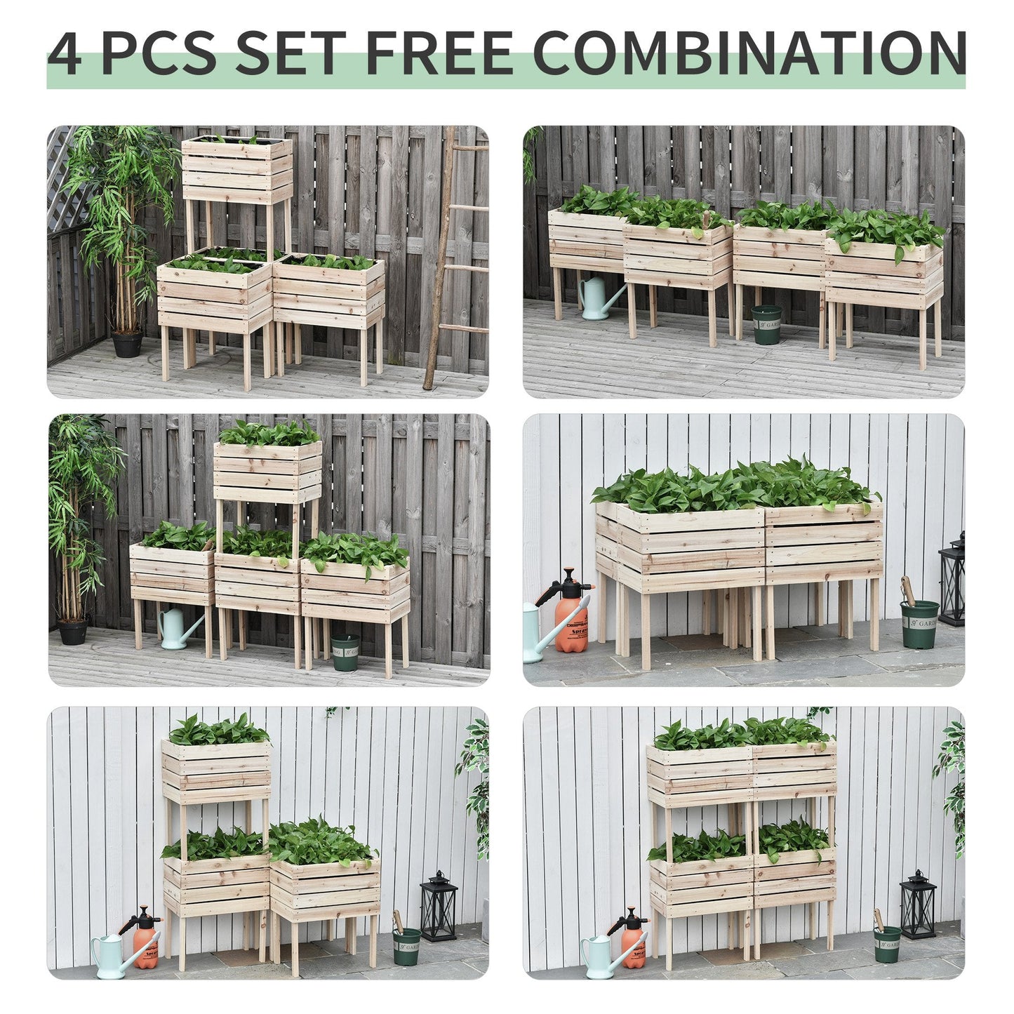 Outdoor and Garden-4pcs Outdoor Wooden Raised Planter Box Kit, Elevated Garden Beds for Plants Flowers Vegetables Fruits, DIY Raised Garden Bed, Natural - Outdoor Style Company
