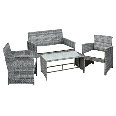 Outdoor and Garden-4pcs Wicker Outdoor Patio Furniture Set with Sofa and 2 Chairs, Rattan Conversation Sets with Soft Cushions, Grey - Outdoor Style Company